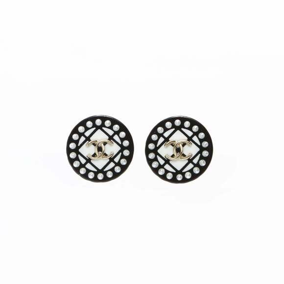 CHANEL Authentic Black Logo Earrings